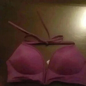 Plunge neck swim top.